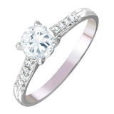 Sterling Silver Rhodium Plated Round Shaped Ring With CZ Stones