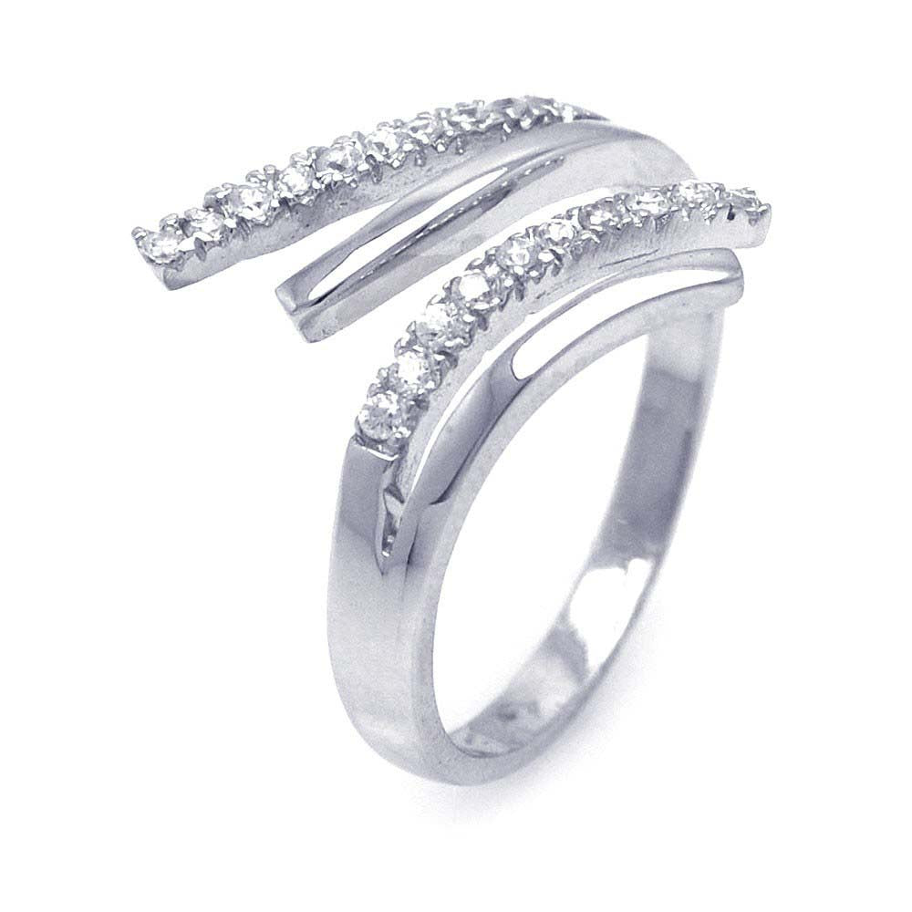 Sterling Silver Classy Two Flare End Design with Lined Clear Czs Inlaid