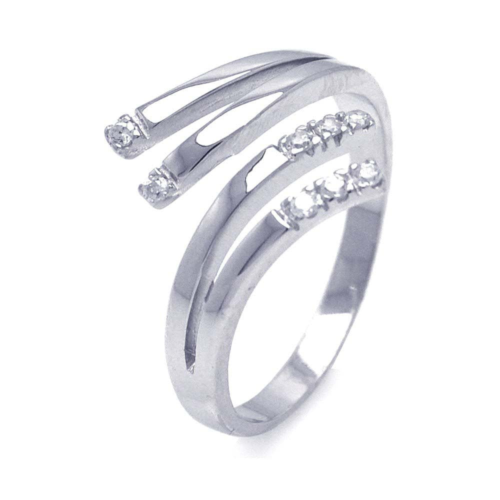 Sterling Silver Classy Two Flare End Design Embedded with Clear Czs