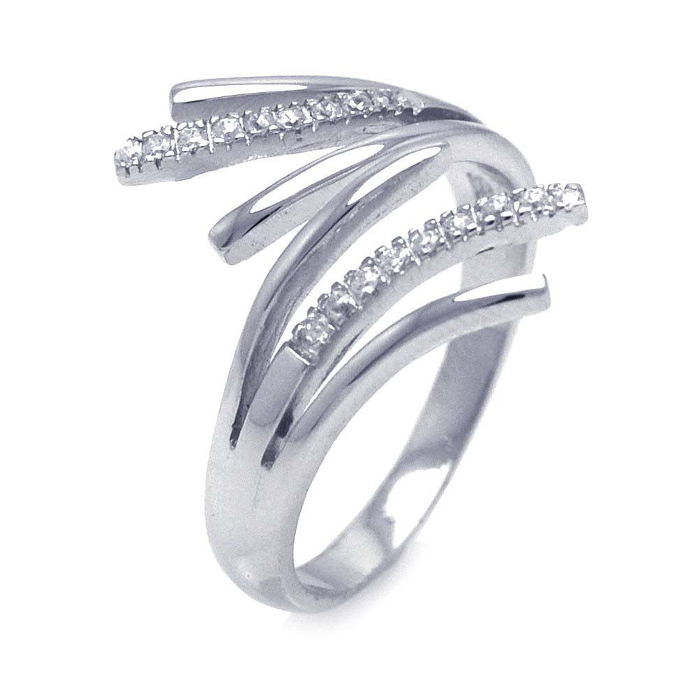 Sterling Silver Classy Three Flare End Design Embedded with Clear Czs Ring