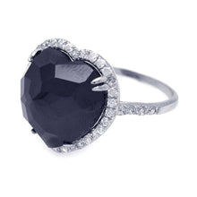 Load image into Gallery viewer, Sterling Silver Trendy Heart Cut Black Cz with Paved Halo Setting Ring