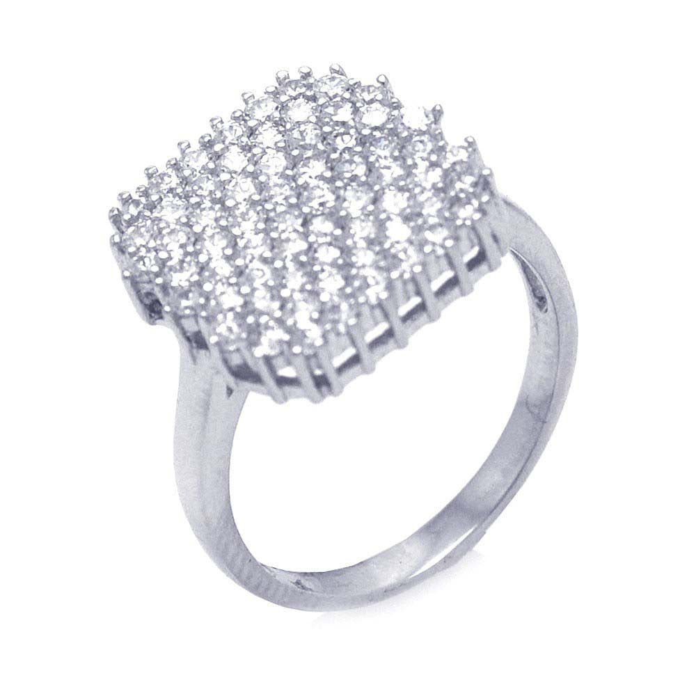 Sterling Silver Classy Square Design Set with Micro Paved Clear Czs Ring