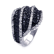 Load image into Gallery viewer, Sterling Silver Two-Toned Elegant Wave Design Embedded with Micro Paved Clear and Black Czs Ring