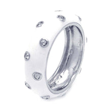 Load image into Gallery viewer, Sterling Silver White Enamel Band Ring with Multi Clear Czs Dotted Design