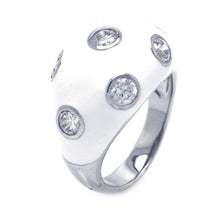 Load image into Gallery viewer, Sterling Silver White Enamel Domed Band Ring with Multi Clear Czs Dotted Design