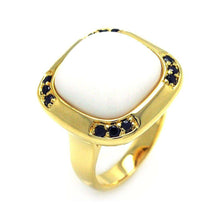 Load image into Gallery viewer, Sterling Silver Gold Plated Fancy Ring with Centered Square Cut White Stone Inlaid with Black Czs