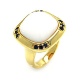 Sterling Silver Gold Plated Fancy Ring with Centered Square Cut White Stone Inlaid with Black Czs