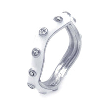 Load image into Gallery viewer, Sterling Silver Fancy White Enamel Wavy Band Ring with Multi Clear Czs Dotted Design