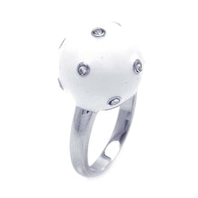 Load image into Gallery viewer, Sterling Silver Fancy White Enamel Ball Ring with Multi Clear Czs Dotted Design