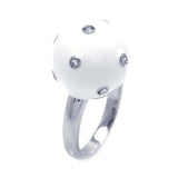 Sterling Silver Fancy White Enamel Ball Ring with Multi Clear Czs Dotted Design