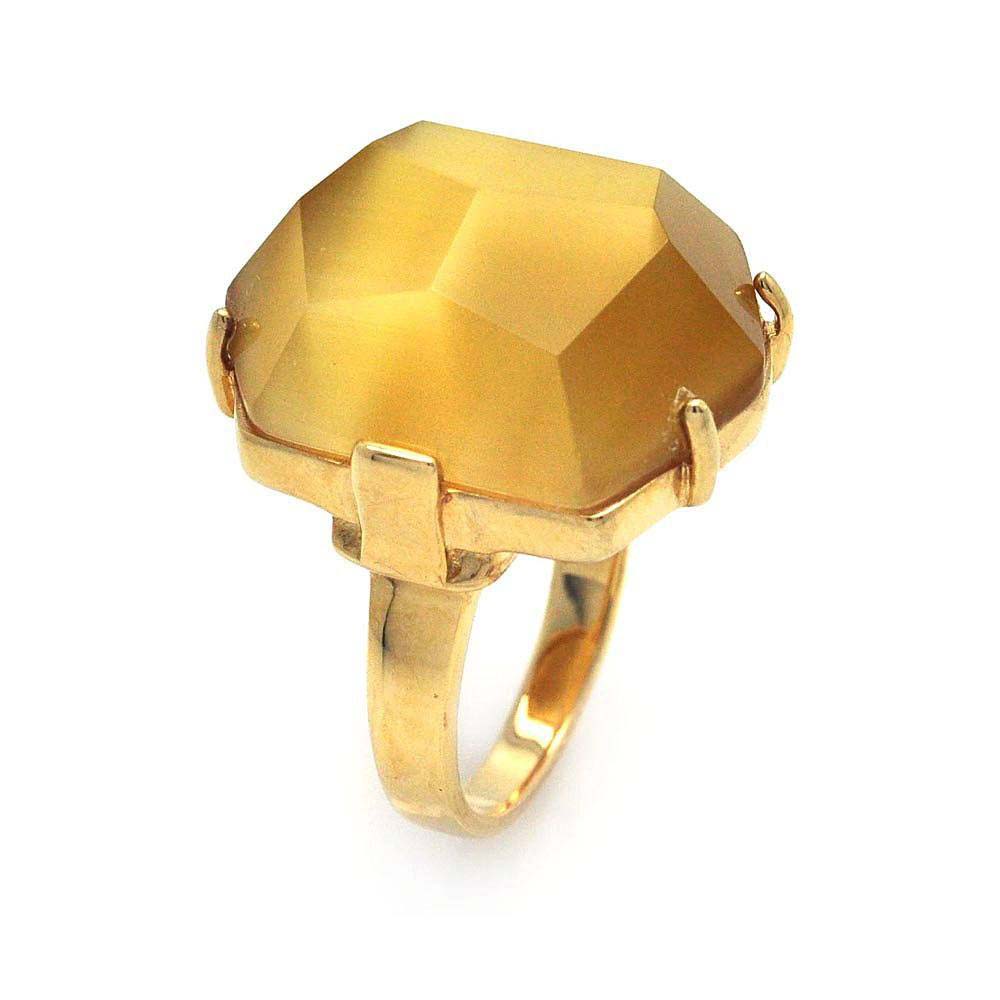 Sterling Silver Gold Plated Fashionable Ring with Centered Faceted Brown Stone