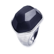 Load image into Gallery viewer, Sterling Silver Fashionable Domed Band Ring with Centered Faceted Black Synthetic Stone