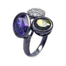 Load image into Gallery viewer, Sterling Silver Black Rhodium Plated Fancy Band Ring Set with Multi-Colored Czs