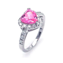 Load image into Gallery viewer, Sterling Silver Trendy Solitaire Heart Cut Pink Cz with Paved Halo Setting Ring