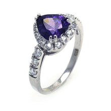 Load image into Gallery viewer, Sterling Silver Rhodium Plated Purple And Clear Cluster CZ  Heart Ring