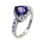 Sterling Silver Rhodium Plated Purple And Clear Cluster CZ  Heart Ring