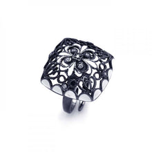 Load image into Gallery viewer, Sterling Silver Two-Toned Square Shaped with Filigree Accent and Flower Design Inlaid with Clear Czs Ring