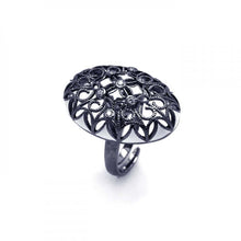 Load image into Gallery viewer, Sterling Silver Two-Toned Oval Shaped with Filigree Accent and Flower Design Inlaid with Clear Czs