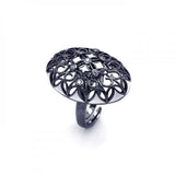 Sterling Silver Two-Toned Oval Shaped with Filigree Accent and Flower Design Inlaid with Clear Czs