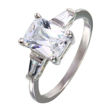 Load image into Gallery viewer, Sterling Silver Rhodium Plated Square And Baguette CZ Stones Ring