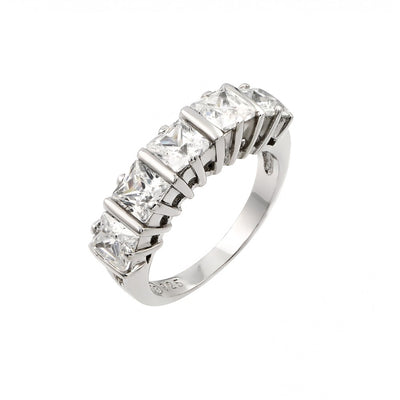 Sterling Silver Rhodium Plated 5 Stone Set CZ Ring