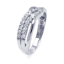 Load image into Gallery viewer, Sterling Silver Classy Criss-Cross Band Ring Embedded with Clear Czs