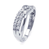 Sterling Silver Classy Criss-Cross Band Ring Embedded with Clear Czs