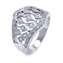 Load image into Gallery viewer, Sterling Silver Elegant Cigar Band Ring with Multi Diamond Shaped Design Inlaid with Clear Czs