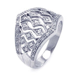 Sterling Silver Elegant Cigar Band Ring with Multi Diamond Shaped Design Inlaid with Clear Czs