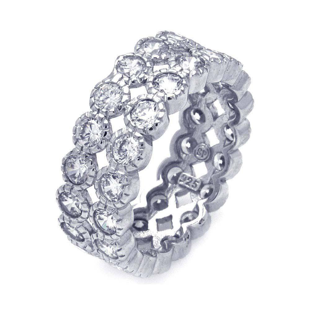 Sterling Silver Rhodium Plated CZ Double Row Eternity Ring