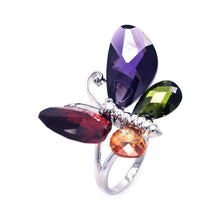 Load image into Gallery viewer, Sterling Silver Trendy Butterfly Design with Multi-Colored Czs Split Shank Ring