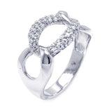 Sterling Silver Modish Chain Link Design Inlaid with Clear Czs Ring