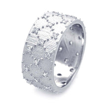 Load image into Gallery viewer, Sterling Silver Fancy Matte Finish Band Ring with Criss-Cross Pattern Design Inlaid with Clear Czs