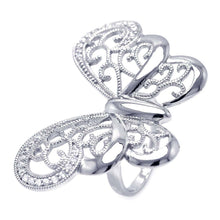 Load image into Gallery viewer, Sterling Silver Fancy Filigree Butterfly Design Embedded with Clear Czs Ring