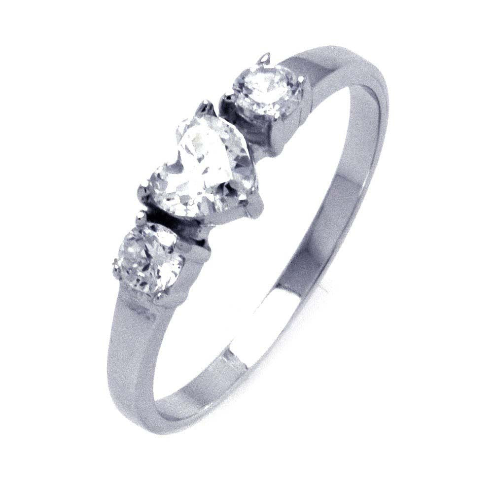 Sterling Silver Trendy Heart Cut Clear Cz with Round Cut Clear Cz on Both Sides