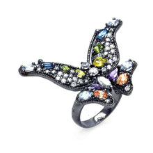 Load image into Gallery viewer, Sterling Silver Black Rhodium Plated Fancy Butterfly Design Embedded with Multi-Colored Czs