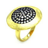 Sterling Silver Gold Plated Fancy Round Shaped Design with Centered Black Rhodium Plated Embedded with Clear Czs