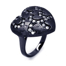 Load image into Gallery viewer, Sterling Silver Black Rhodium Plated Matte Finish Heart Design Inlaid with Clear Czs Ring