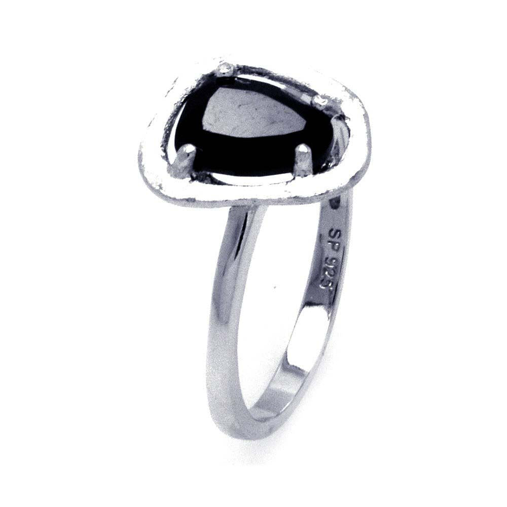 Sterling Silver Fancy Solitaire Set with Black Cz Ring