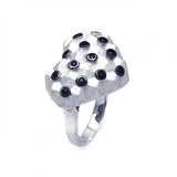 Sterling Silver Matte Finish Fancy Heart with Black Rhodium Plated Black Czs Dotted Design Ring