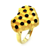 Sterling Silver Gold Plated Matte Finish Fancy Heart with Black Rhodium Plated Black Czs Dotted Design Ring