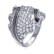 Load image into Gallery viewer, Sterling Silver Fancy Domed Band Ring with Stripe Design and Embedded with Micro Paved Clear Czs