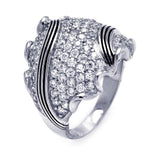 Sterling Silver Fancy Domed Band Ring with Stripe Design and Embedded with Micro Paved Clear Czs