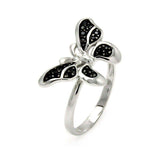 Sterling Silver Two-Toned Modish Butterfly Design Inlaid with Black Czs RingAnd Ring Dimensions of 13.5MMx22.65MM