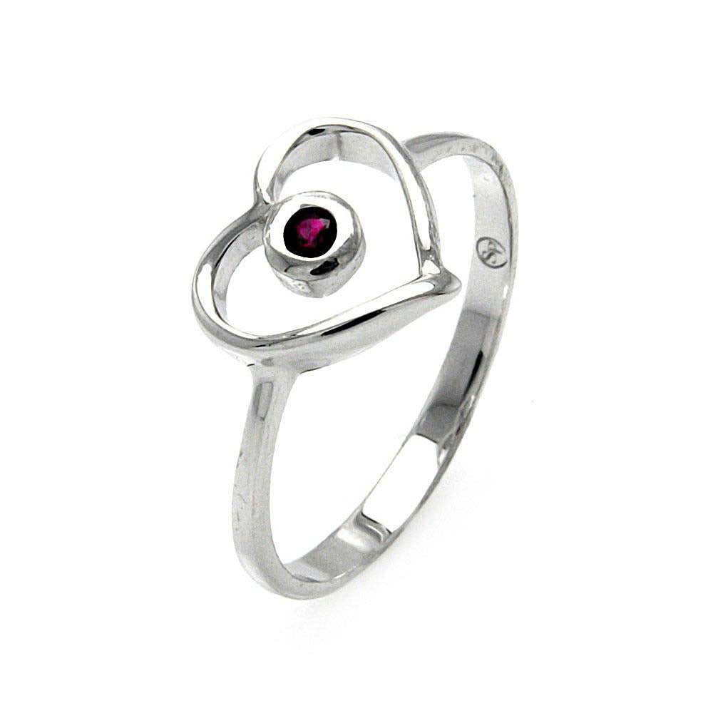 Sterling Silver Fancy Open Heart Design with Centered Red Cz on Bezel Setting RingAnd Ring Dimensions of 10MMx11MM