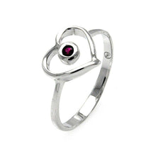 Load image into Gallery viewer, Sterling Silver Fancy Open Heart Design with Centered Red Cz on Bezel Setting RingAnd Ring Dimensions of 10MMx11MM