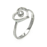 Sterling Silver Fancy Open Heart Design with Centered Clear Cz on Bezel Setting RingAnd Ring Dimensions of 10MMx11MM