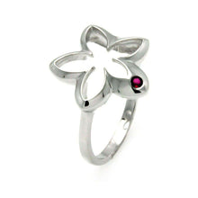 Load image into Gallery viewer, Sterling Silver Fancy Open Flower Design Inlaid with Single Red Cz RingAnd Ring Dimensions of 16.5MMx17.2MM