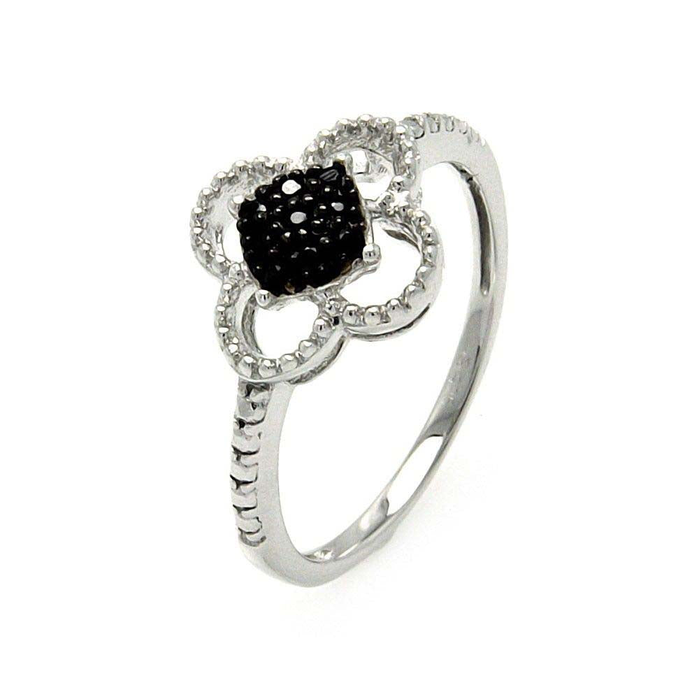 Sterling Silver Stylish Two-Toned Open Flower Design Inlaid with Black Czs Paved Band RingAnd Ring Width of 11.8MM