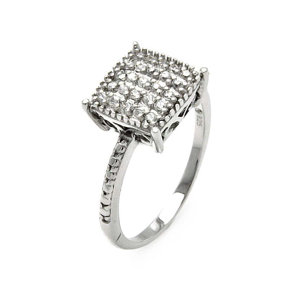 Sterling Silver Classy Filigree Accent Square Shaped Design Set with Micro Paved Clear Czs Paved Band RingAnd Ring Width of 9MM